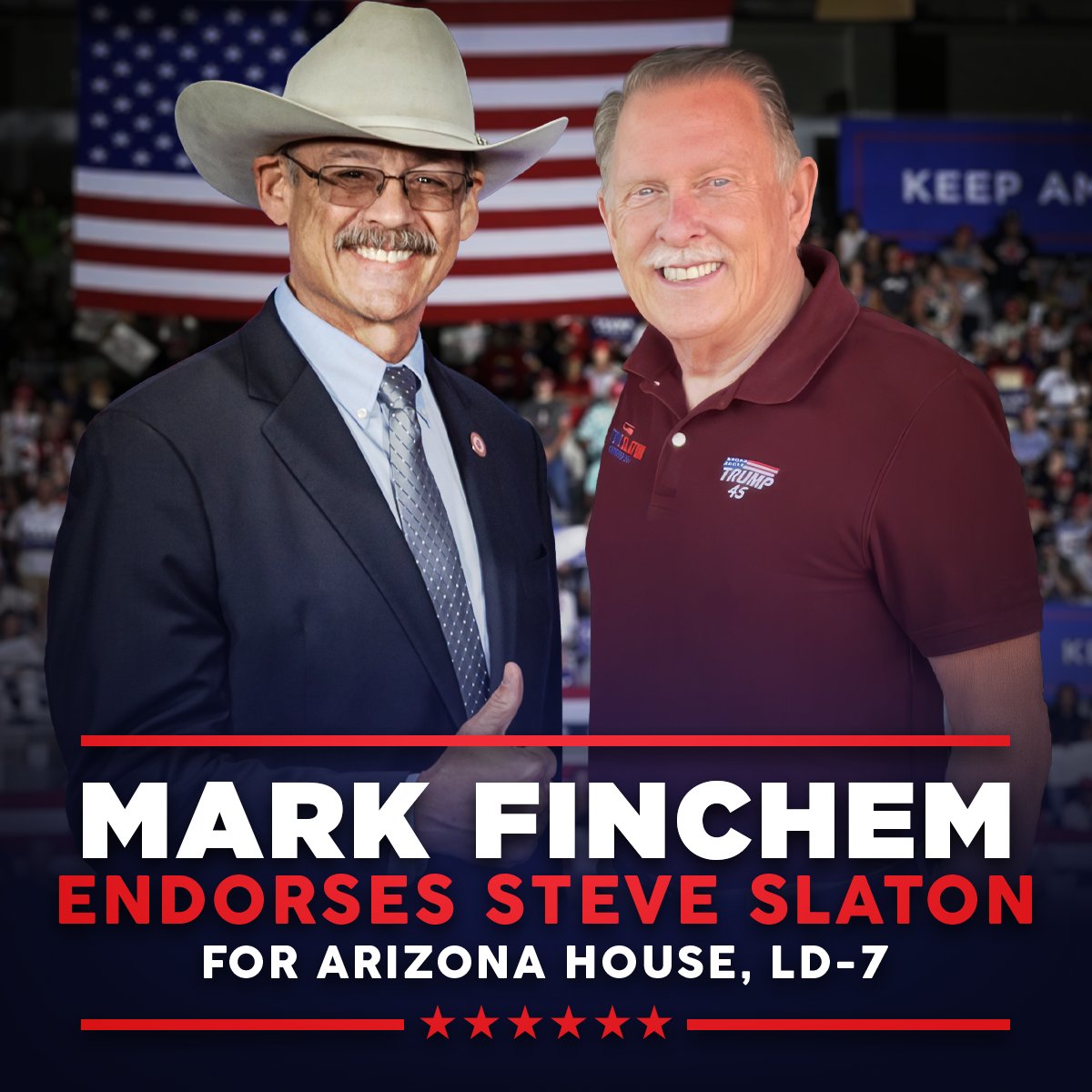 I wholeheartedly endorse @SteveSlatonAZ for State House in #LD7. He is a combat veteran, a stalwart #AmericaFirst fighter, and is a conservative Trump supporter who has never wavered in his support for President Trump or conservative policies. Steve will fight against the radical…