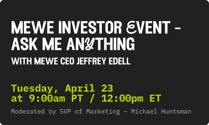Join our exclusive #MeWe Investor AMA next week with CEO Jeffrey Edell! 📅 Save the Date: Tuesday, April 23rd, 9am PT/12pm ET. Spots are limited, secure yours now→ zoom.us/webinar/regist…