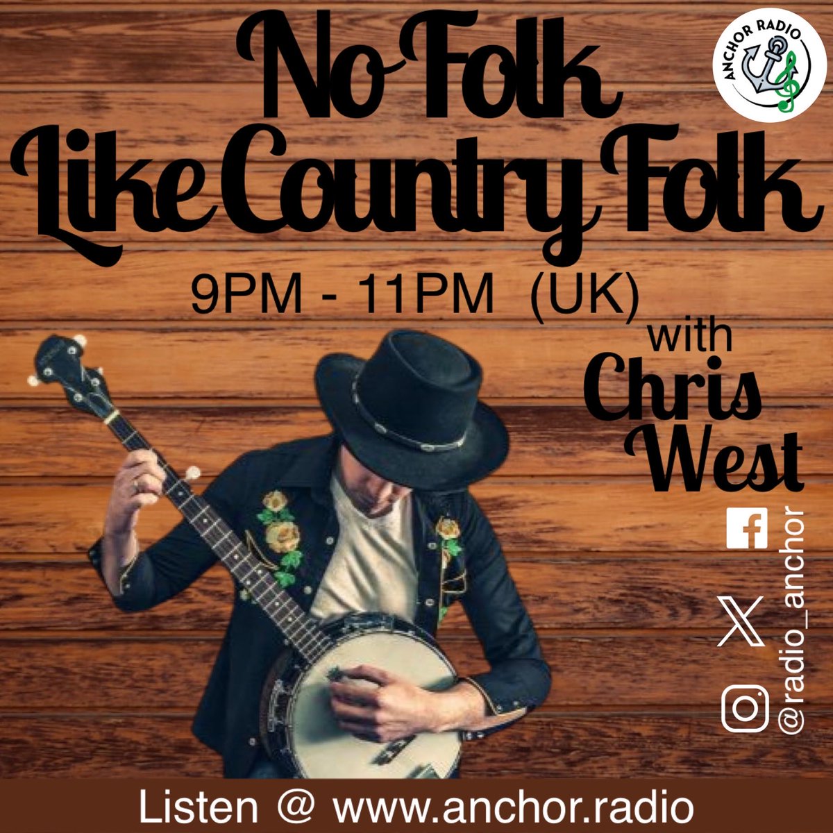 Wooooo! It’s my turn in the No Folk Like Country Folk chair at the top of the hour on @radio_anchor! Tune in for 2 hours of the best americana from your past and your future only on anchor.radio
