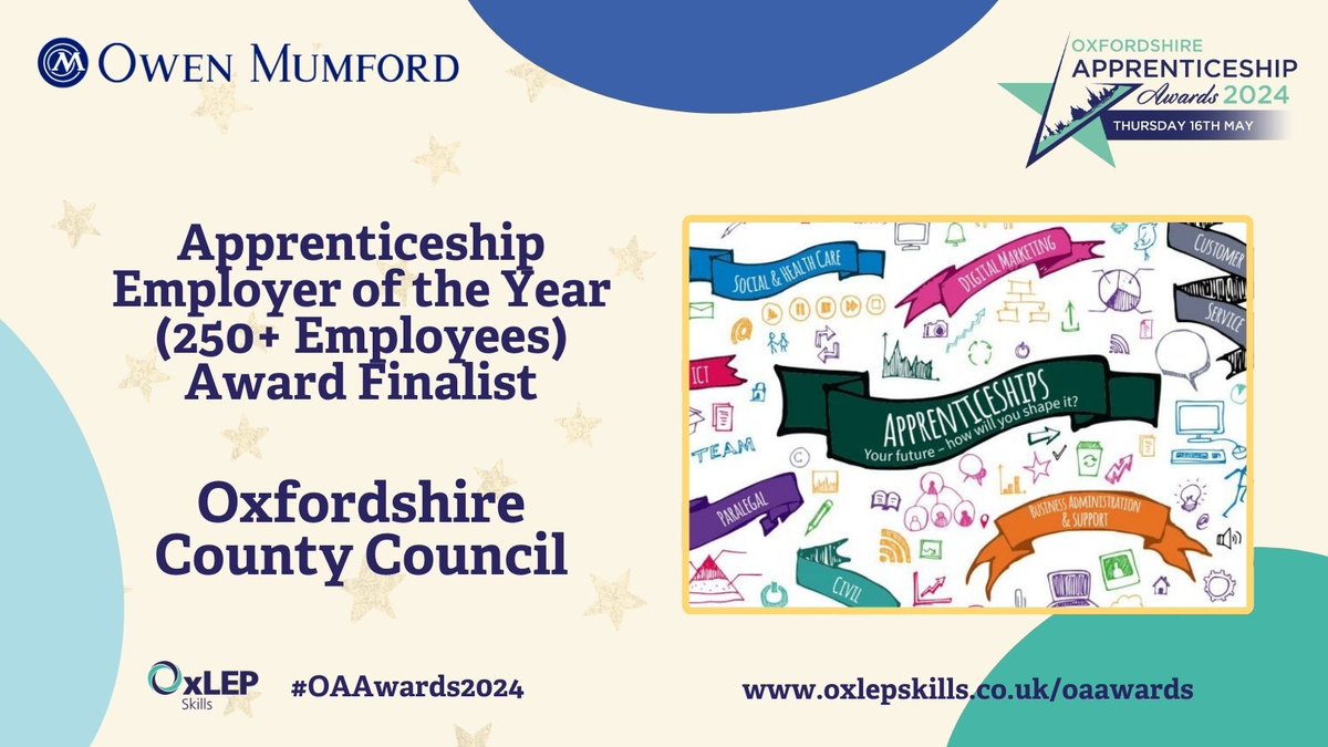 🌟 Congratulations to @OxfordshireCC, finalist in the #Oxfordshire #Apprenticeship Awards @OwenMumford Apprenticeship Employer of the Year (250+ employees) Award! #OAAwards2024 #OAHour
