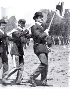On April 17, 1899, the first Axe celebration was held at @Cal. The Axe, liberated from the Stanfords following a @CalBaseball victory two days earlier, was paraded through campus in the hands of baseball and football star Charles 'Lol' Pringle, who was named Guardian of the Axe.