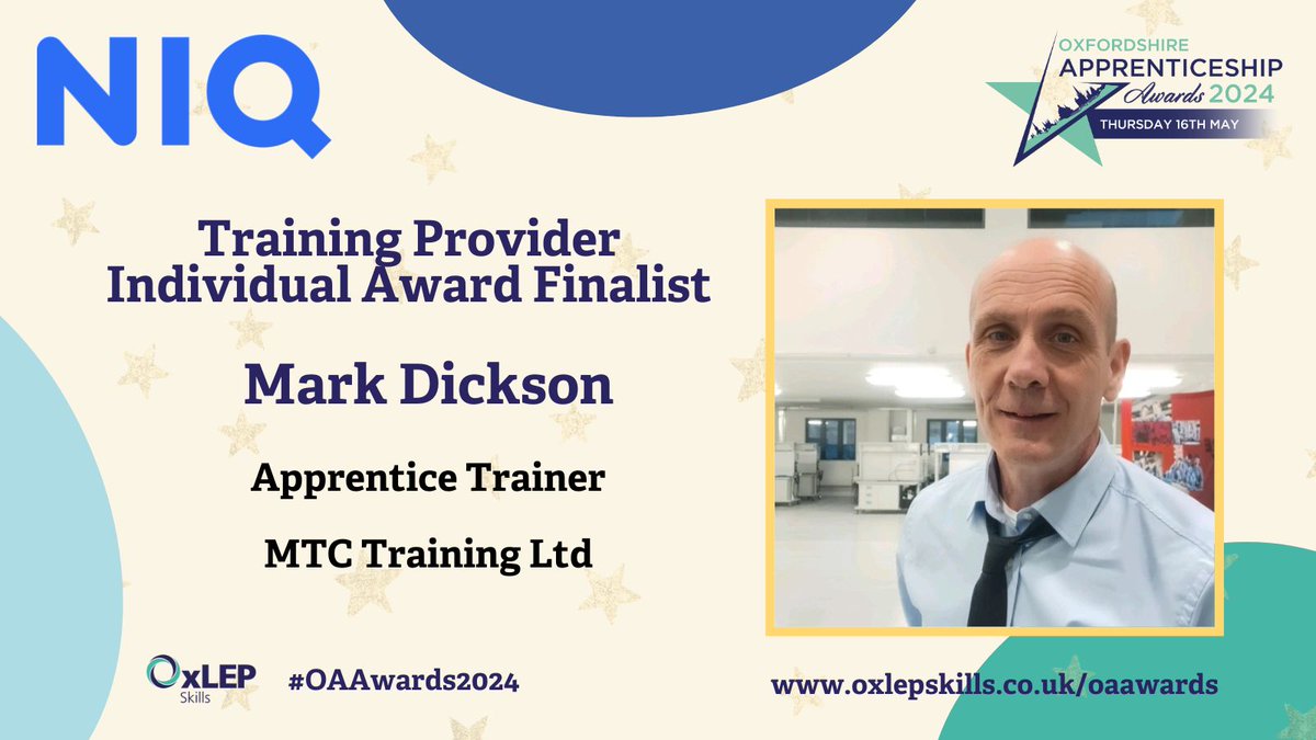 🌟 Congratulations to Mark Dickson, Apprentice Trainer at @OAS_UKAEA @the_MTC_org, finalist in the #Oxfordshire #Apprenticeship Awards @NielsenIQ Training Provider Individual Award! #OAAwards2024 #OAHour