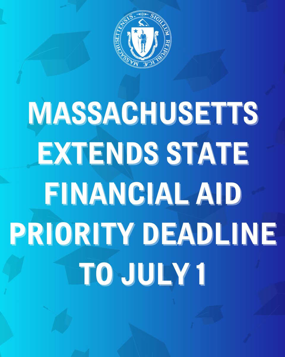 We're extending the MASSGrant deadline to ensure that students who qualify for state financial aid have enough time and support to apply. Completing the FAFSA can help students pursue a degree more affordably and open doors to life-changing opportunities. #FAFSAFastBreak