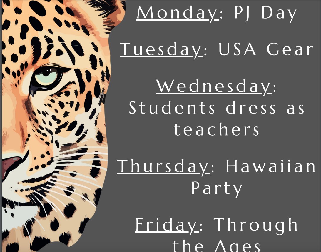 Let's get ready for Spirit Week and our last pep rally of the year next week!