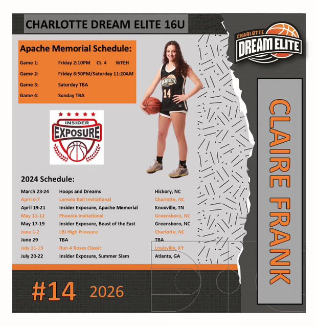 cwfrank08's tweet photo. Schedule for this season and tournament in Knoxville, Tennessee this weekend!! @CltDreamElite @SPRedRaidersWBB https://t.co/ymbxxrabSy