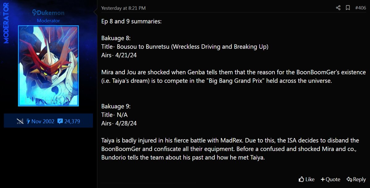 It's time for some summaries for episodes #8 and #9 of #BoonBoomGer! 🛞 BoonBoomGer Main Discussion: rangerboard.com/index.php?thre…