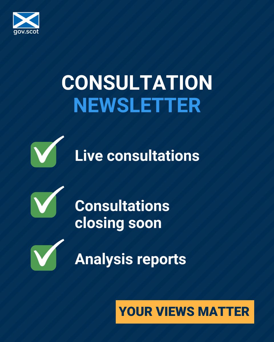 Check out this week's @scotgov consultation newsletter to find out about: open consultations consultations closing soon published analysis reports subscribe at consult.gov.scot/about/
