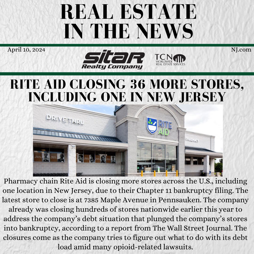 Real Estate in the News!
Rite Aid Closing 39 More Stores, Including One in New Jersey! 
#RiteAid #NewJersey #CRE