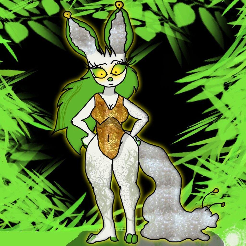 So here's Snailydia! (A Bunny Snail Hybrid), She's bunny with some attributes of a snail, Her tail for example is a literal snail, And her ears have snail belly like properties in them. #BunnyGirl #SnailGirl #BunnyOC #HybridSpecies #FurryOC #Anthropomorphic #characterdesign #EGS