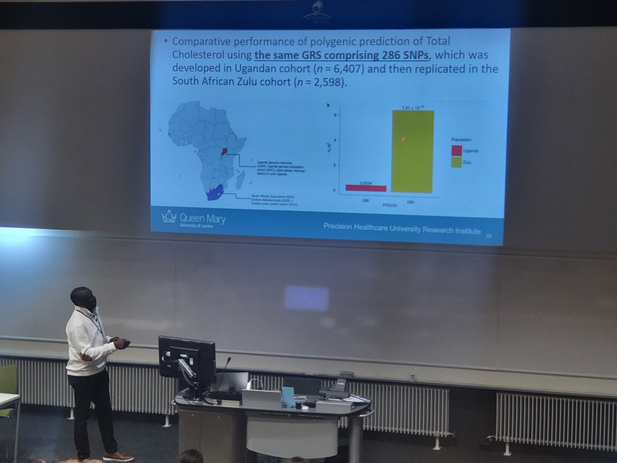 In my presentation today at the 9th #SGGD2024 meeting in Exeter, I demonstrate how the inclusion of African genomic resources improve the power and equitability of Generic risk score (GRS) and their underpinning Genome Wide Association Study (GWAS). 1/4