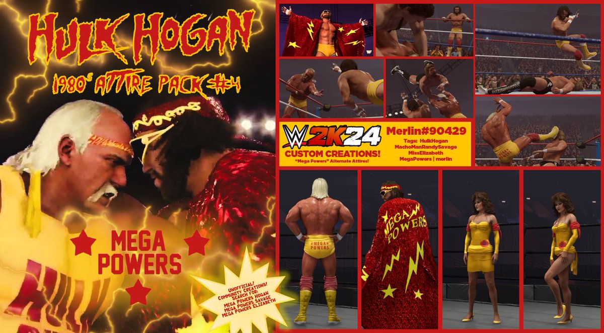 New additions to my #WWE2K24 Community Creations - The Mega Powers!

Alt. attires for Hulk Hogan, Macho Man Randy Savage and Miss Elizabeth.  

Creator Search: Merlin#90429 
Tags:  HulkHogan, MachoManRandySavage, MissElizabeth, MegaPowers, merlin

@QuickStopHicks @wwe2kcmty #CAWs