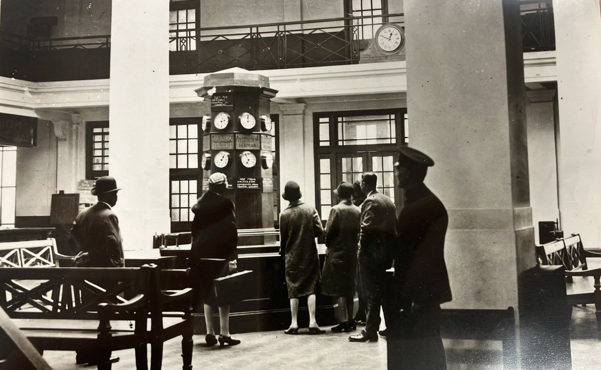 Clocking the time differences in Croydon Airport booking hall [date unknown]... arguably the hardest part of travelling 🤧 #ArchiveTravel #Archive30 @ARAScot