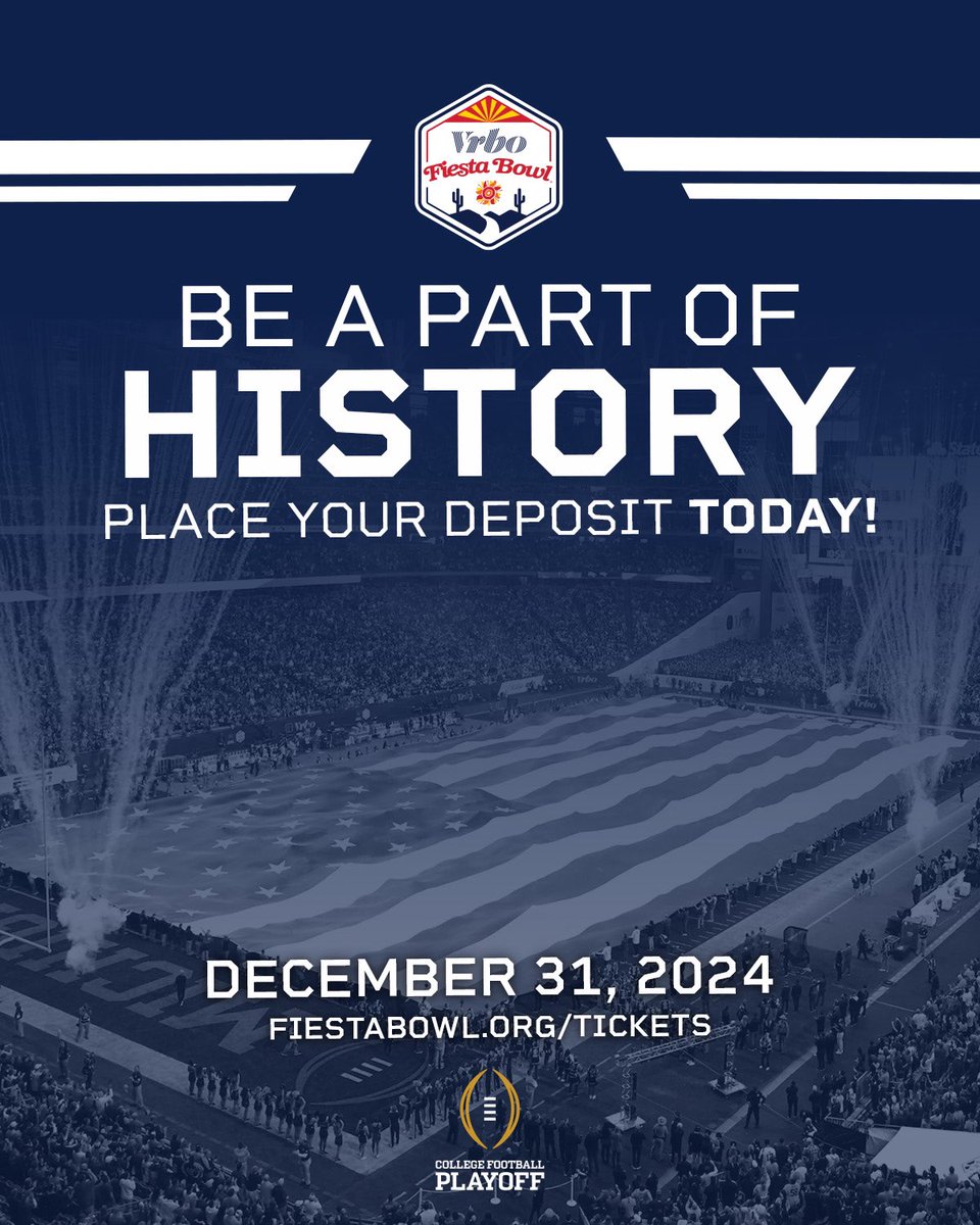 We are entering a new era of College 🏈 with an expanded playoff! Don’t miss out on all the @vrbo #FiestaBowl action & place your ticket deposit today! @Fiesta_Bowl @BowlSeason