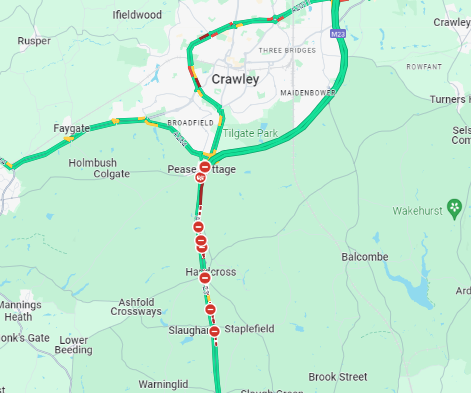 #Handcross: Two lanes closed emergency resurfacing after an earlier vehicle fire on the Southbound #A23 @SussexTW @SussexIncidents