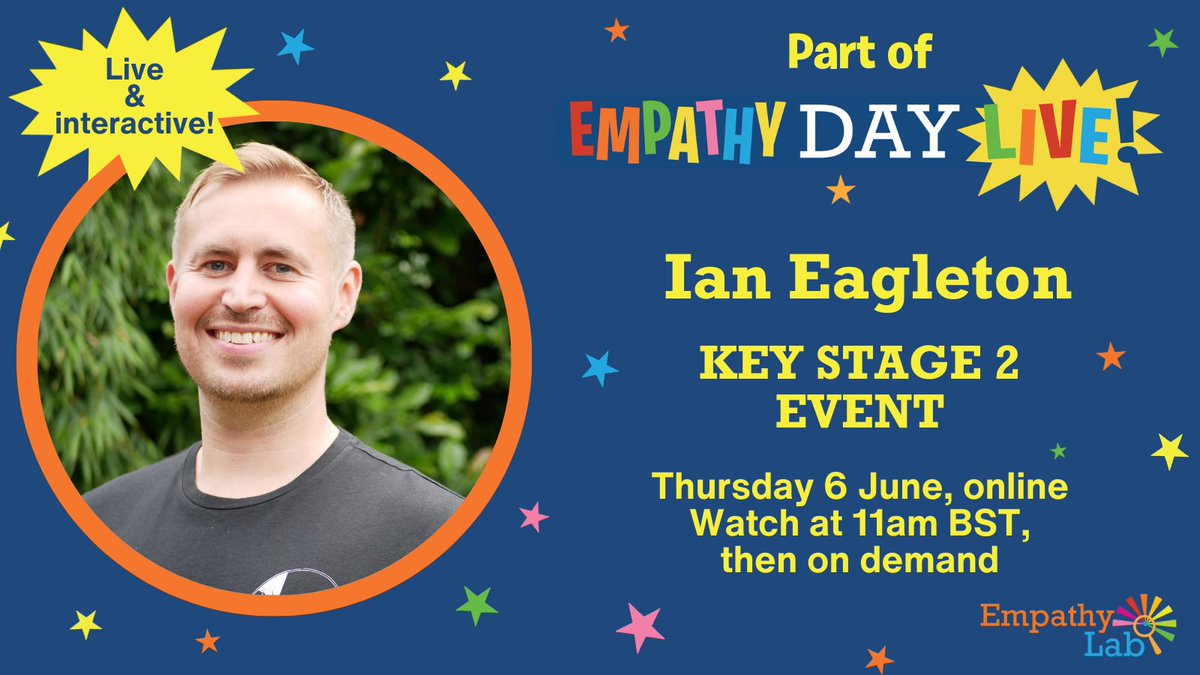 @jeffreykboakye @FaberChildrens Thrilled to reveal our next Empathy Day Live! guest - Middle Grade author, @MrEagletonIan 🥳 Watch Ian LIVE on #EmpathyDay for a Key Stage 2 event featuring book recommendations, Empathy Resolutions and much more 📚💫 @scholasticuk empathylab.uk/empathy-day