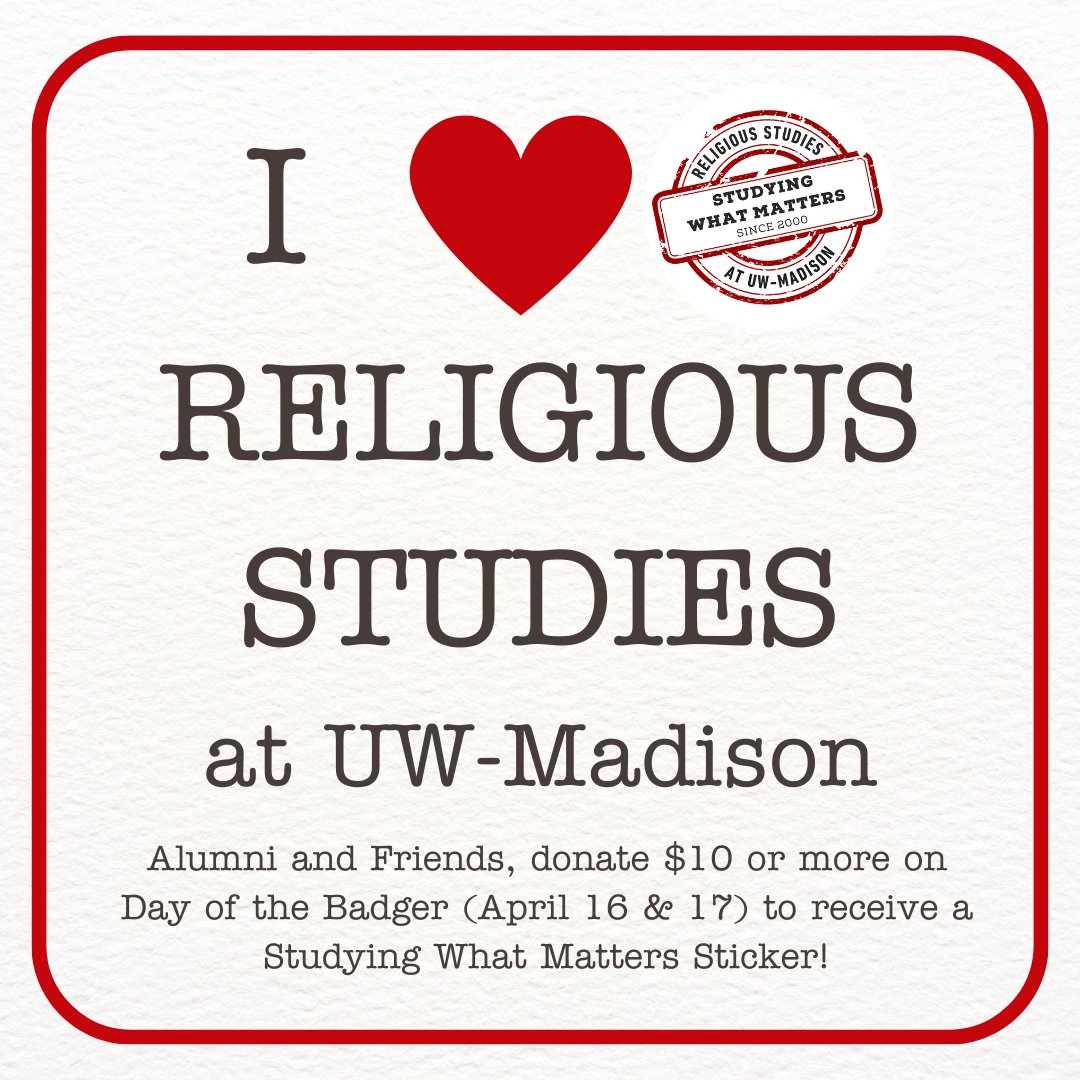 Do you love #StudyingWhatMatters? Looking to add a #ReligiousStudies sticker to your laptop or water bottle? Want to support @UWMadison Religious Studies? We've got the perfect opportunity for you! 
dayofthebadger.org/campaign/relig…