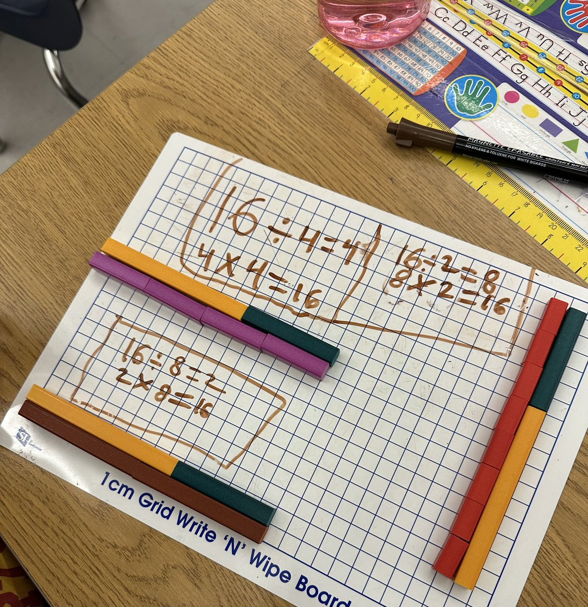 Modelling multiplication and division with our favourite math tool. “Look at all the ways I made 16!!” <a href="/TweedsmuirS/">Tweedsmuir Public School</a> <a href="/JulieRuberto/">Julie Ruberto</a> <a href="/tvdsbmathk8/">tvdsbmath</a>