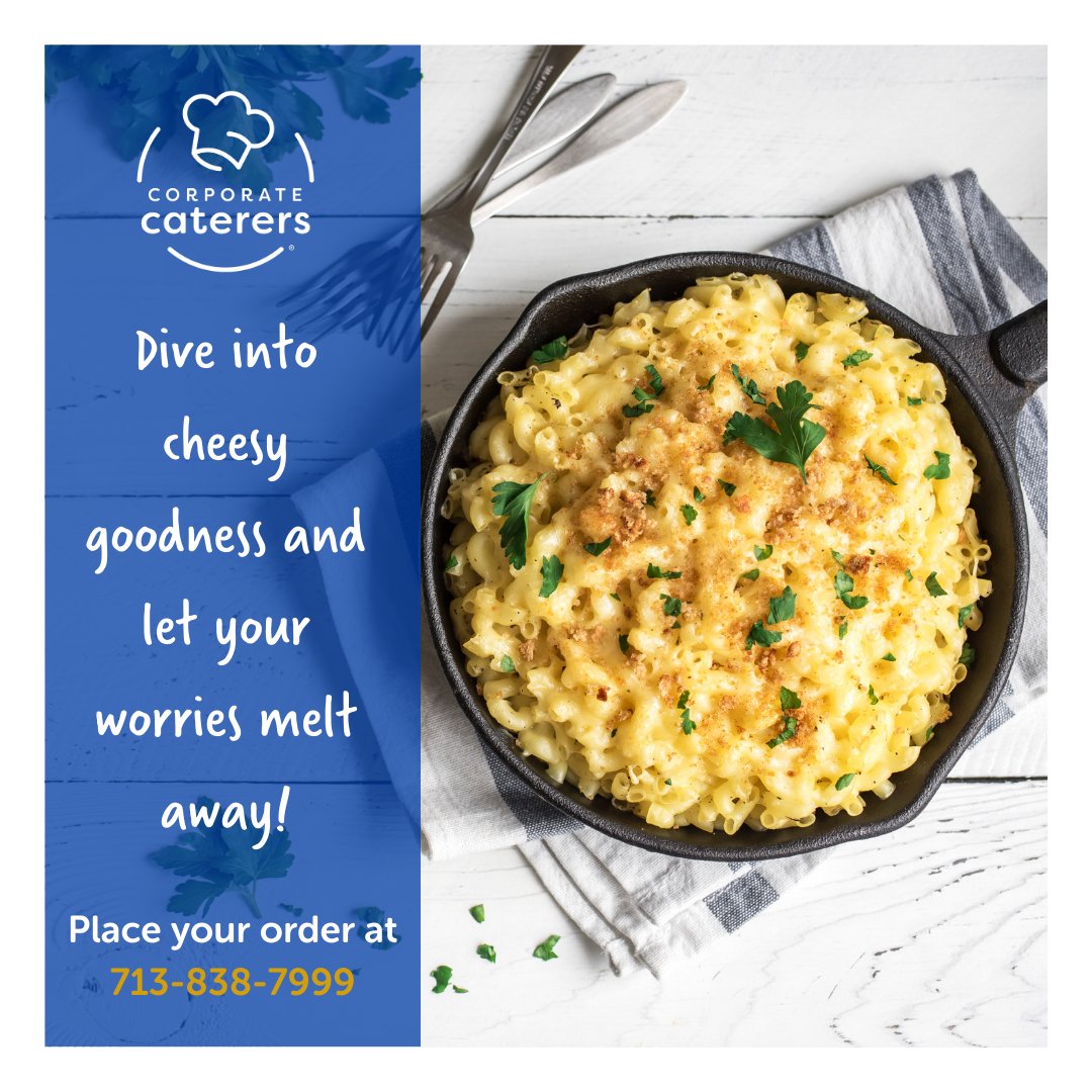 Mac and cheese: making weekdays feel like weekends since forever! 
✅ Get something tasty delivered to your workplace: zurl.co/PRR4 
☎️ 713-838-7999    
.
#CateringMenu #CateringService #CorporateCatering #HoustonCatering #HoustonTX