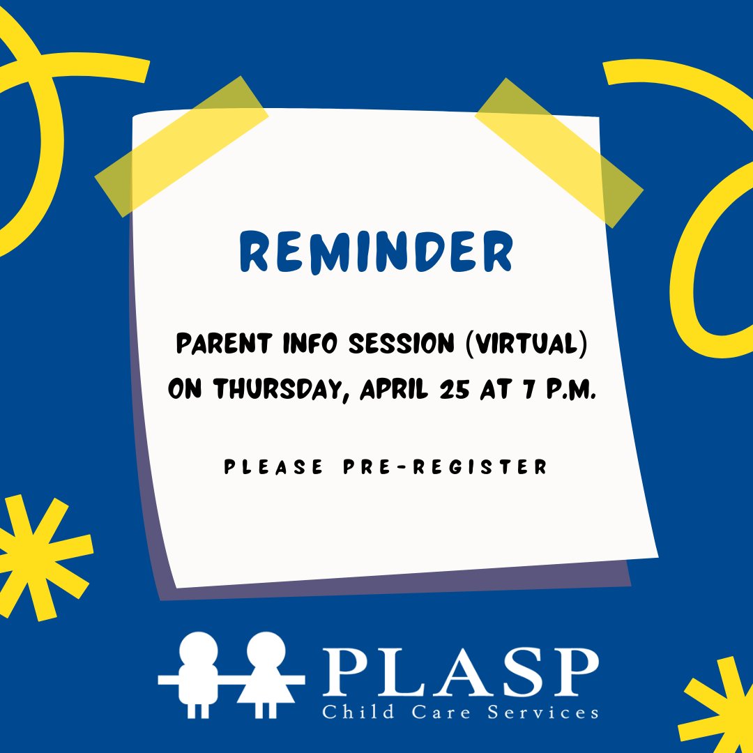 Reminder: PLASP’s virtual parent info session is on Thurs., April 25 at 7PM. Whether you’ve registered with PLASP, or are thinking of registering for Sept, we want to provide an opportunity to and have your questions answered. Please pre-register here: plasp.com/info-session.a…