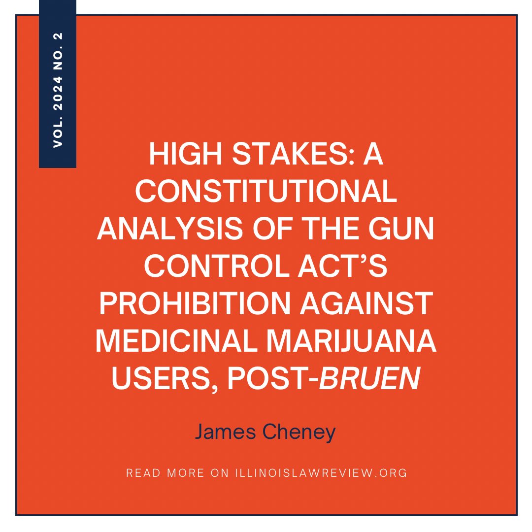 2024 U. Ill. L. Rev 673

In this Note, this Author discusses the implications of Justice Thomas’s new test on several categories of seemingly uncontroversial gun restrictions that would have no sensible place in our nation’s early history.

Read more here: illinoislawreview.org/print/vol-2024…