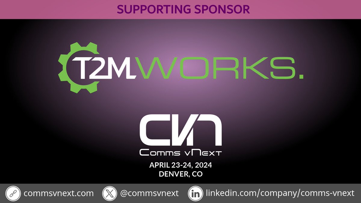 T2MWorks's tweet image. We are excited to sponsor @CommsvNext this year! Don't miss the chance to talk all things Microsoft Teams with T2M's very own Nick Smith @knicksmith and Jonathan McKinney @ucomsgeek on April 23 -24.  commsvnext.com
t2mworks.com