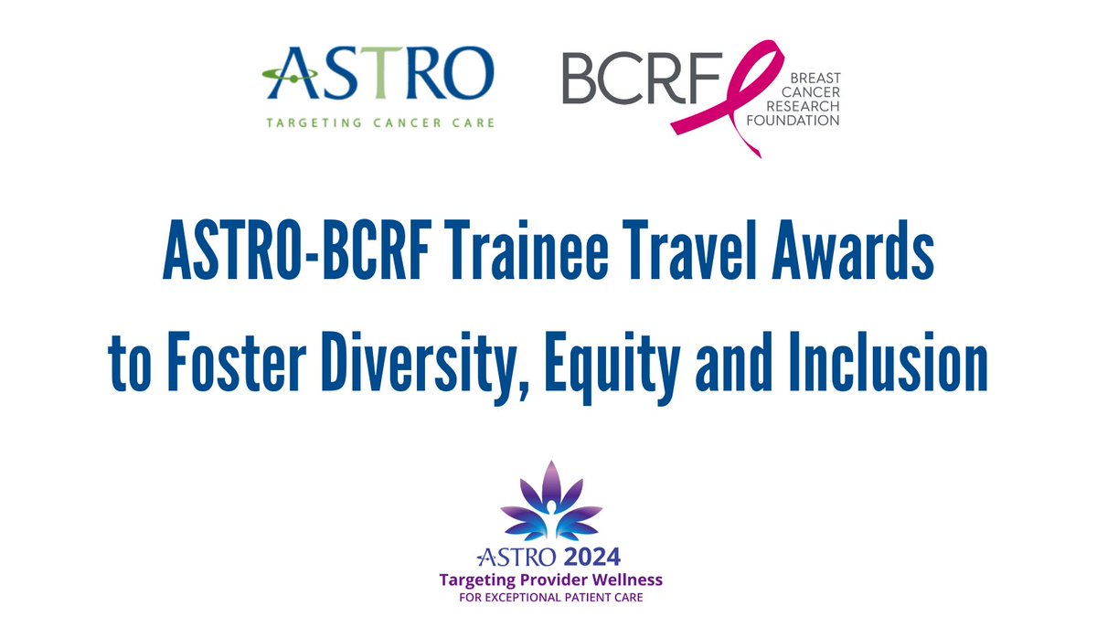 Deadline Extended: The ASTRO-BCRF Trainee Travel Awards to foster diversity, equity and inclusion at #ASTRO24. Learn more about the eligibility & application criteria and submit an application by this Friday, April 19: ow.ly/LZjf50QTuNU #DEIinRO @BCRFcure