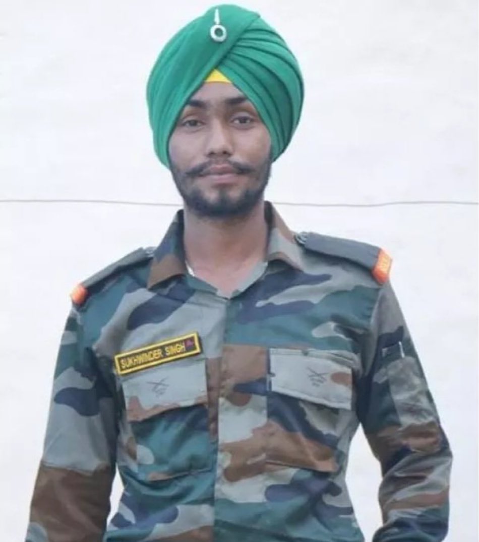 Heartfelt condolences to the Family of #Agniveer Sukhwinder Singh from #Barnala #Punjab Whom We lost Today in Line Of Duty in #Jammu & #Kashmir. May Waheguru Grant Peace to The Departed Soul and Strength to Family to Bear This Irreparable Loss. Deg Tegh Fateh Jai Hind 🇮🇳🫡