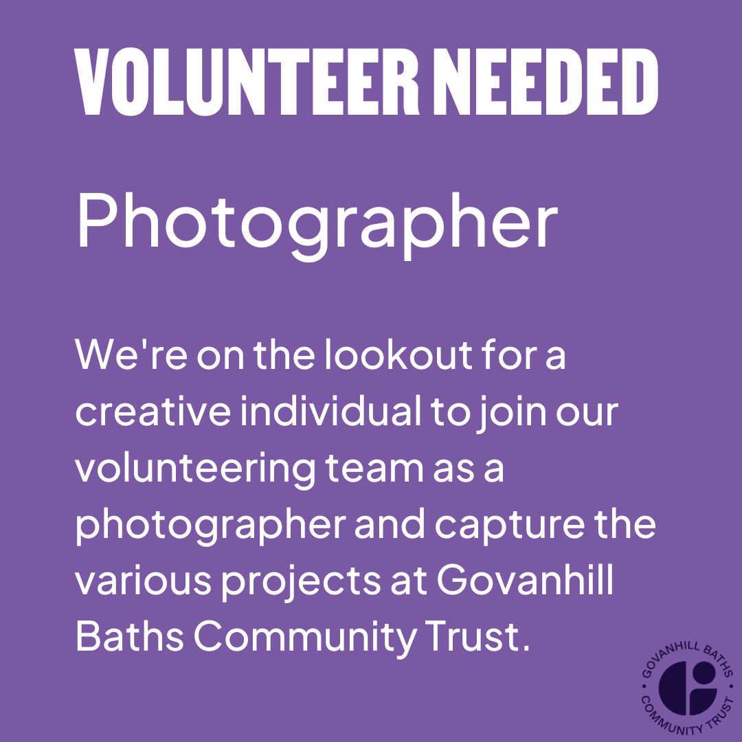 GovanhillBaths's tweet photo. We are looking for a photographer to join our volunteering team!

To register your interest get in touch with our Volunteer Coordinator volunteer@govanhillbaths.com. https://t.co/KE6pXLwR3q