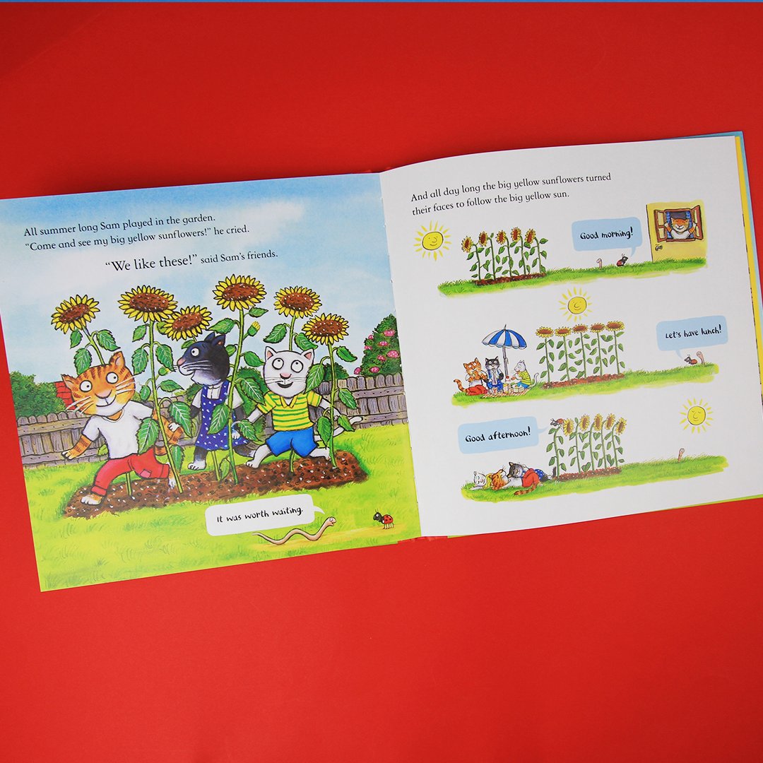 Sam LOVES big yellow sunflowers so much that he plants his very own seeds🌱 Join Sam as he watches the flowers grow in #SamPlantsASunflower, featuring artwork from #AxelScheffler, fun flaps & a pop-up surprise🌻 Get yours: ow.ly/H5cR50Rhf26 #KatePetty @nationaltrust