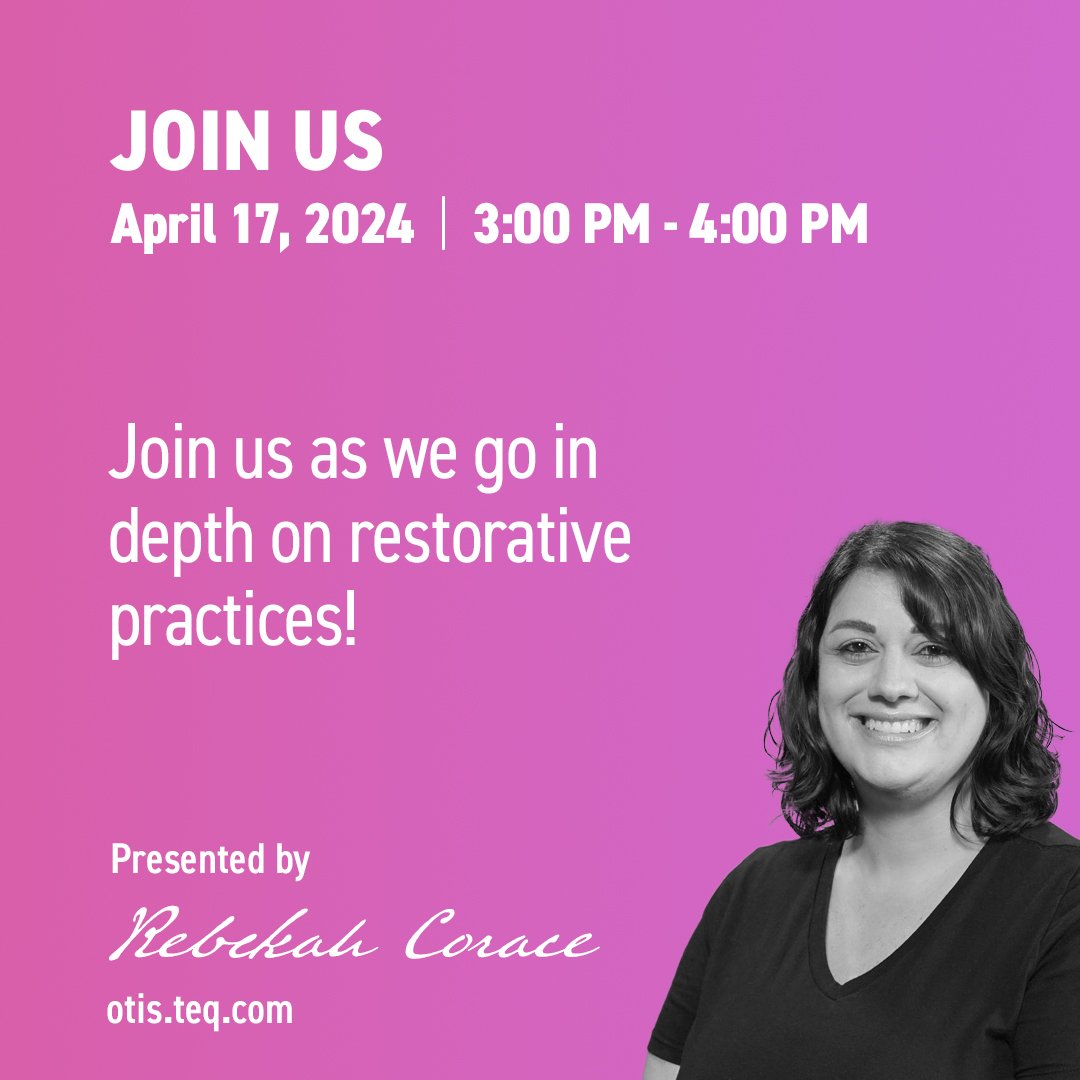 Let's learn even more about restorative practices and how to incorporate them into your classroom! Join Rebekah for this session today at 3PM EDT! Sign up: hubs.ly/Q02sWBRK0 #educatorPD #edchat #OTISPD