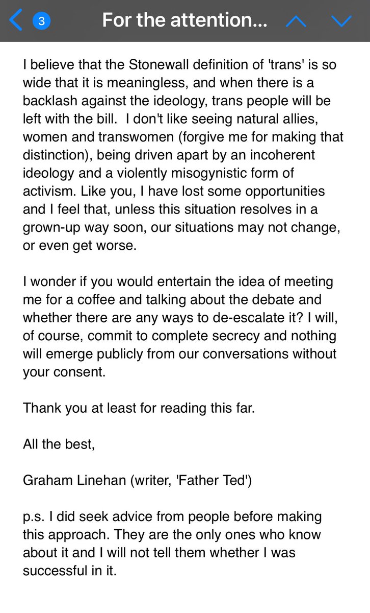 Never shown this before - Graham Linehan’s attempt to recruit me to the dark side, 2019. Just a few years in to the Gender Critical movement. I was uneducated on LGBT+ matters at the time, and drunk on Piers Morgan flattery. But thankfully I woke up 🏳️‍⚧️ Thank God 🙏 #Crossroads