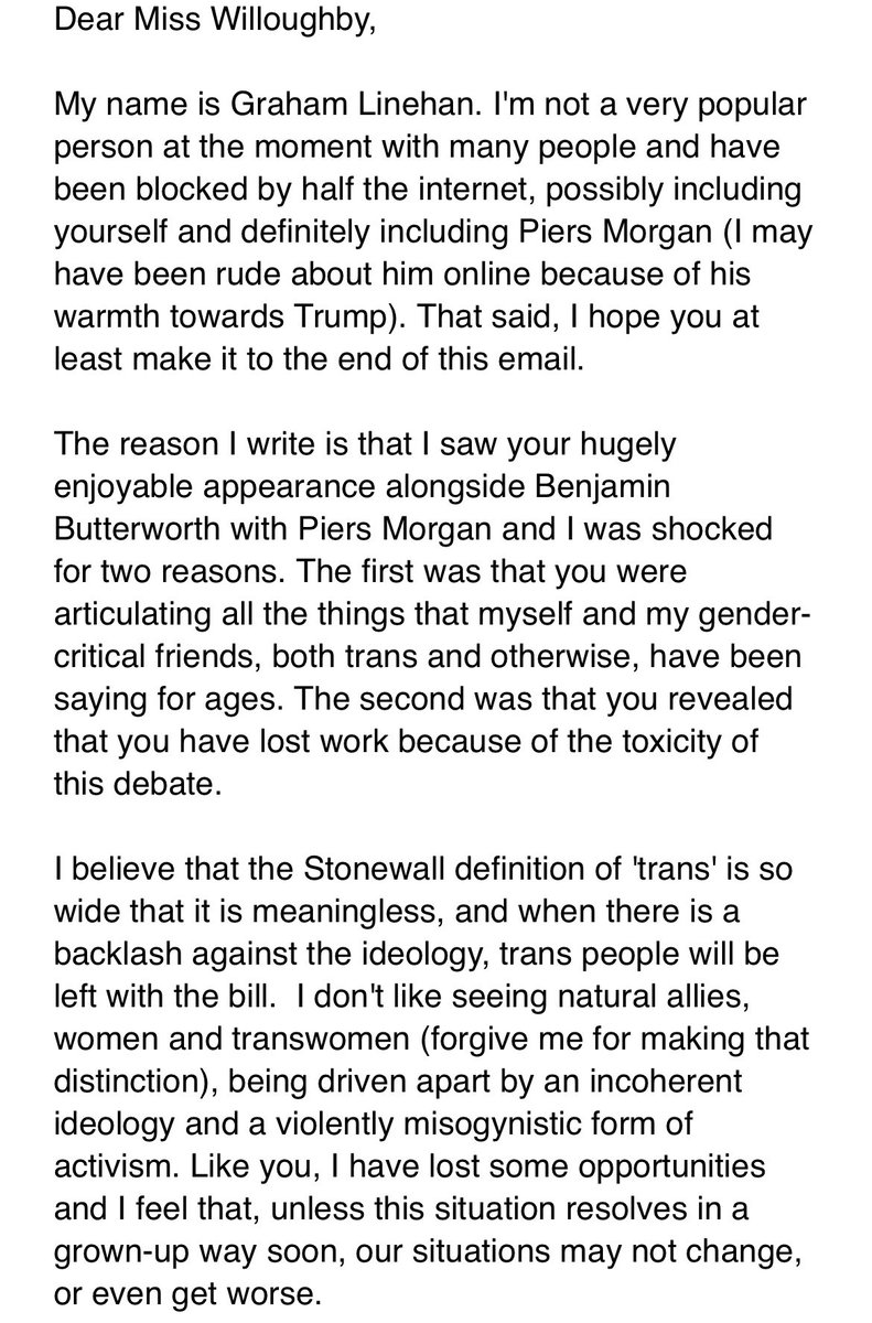 IndiaWilloughby's tweet photo. Never shown this before - Graham Linehan’s attempt to recruit me to the dark side, 2019. Just a few years in to the Gender Critical movement. I was uneducated on LGBT+ matters at the time, and drunk on Piers Morgan flattery. But thankfully I woke up 🏳️‍⚧️ Thank God 🙏 #Crossroads https://t.co/M37jNXpnXG