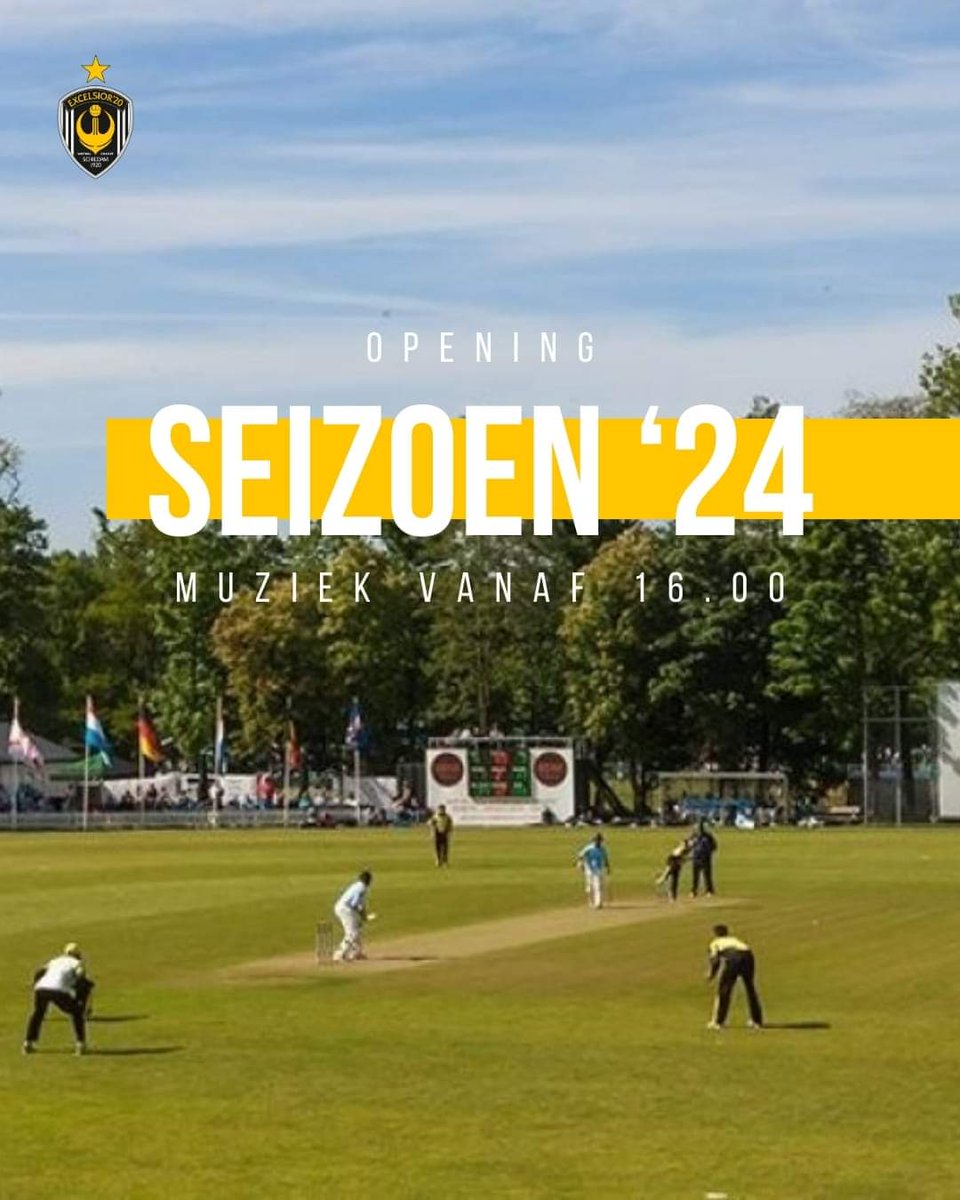 🏏🚨Cricketseizoenstart🚨🏏

Deze zaterdag drie  T20 wedstrijden.
De eerste bal wordt om 10.00 uur gebowld vanaf 16.00 uur draait DJ Stef muziek.
Veel dank aan de balsponsoren John en Cees!

🕰Programma:  
10.00 Excelsior'20 vs Punjab
14.00 Punjab vs VOC
17.00 Excelsior'20 vs VOC