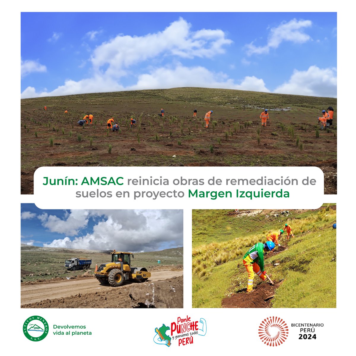 📣 #NotaDePrensa
#AMSAC reinició la ejecución de obras en el proyecto de remediación de suelos #MargenIzquierda en #LaOroya, después de una pausa debido a la seguridad por las fuertes lluvias 🌧️.​
​
✅Conoce aquí➡ bit.ly/49LyRHP​

#DevolvemosVidaAlPlaneta
