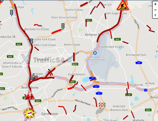 JHB / Ekurhuleni - HEAVY TRAFFIC N3 South: #CRASH and Breakdown R21 North: Roadworks