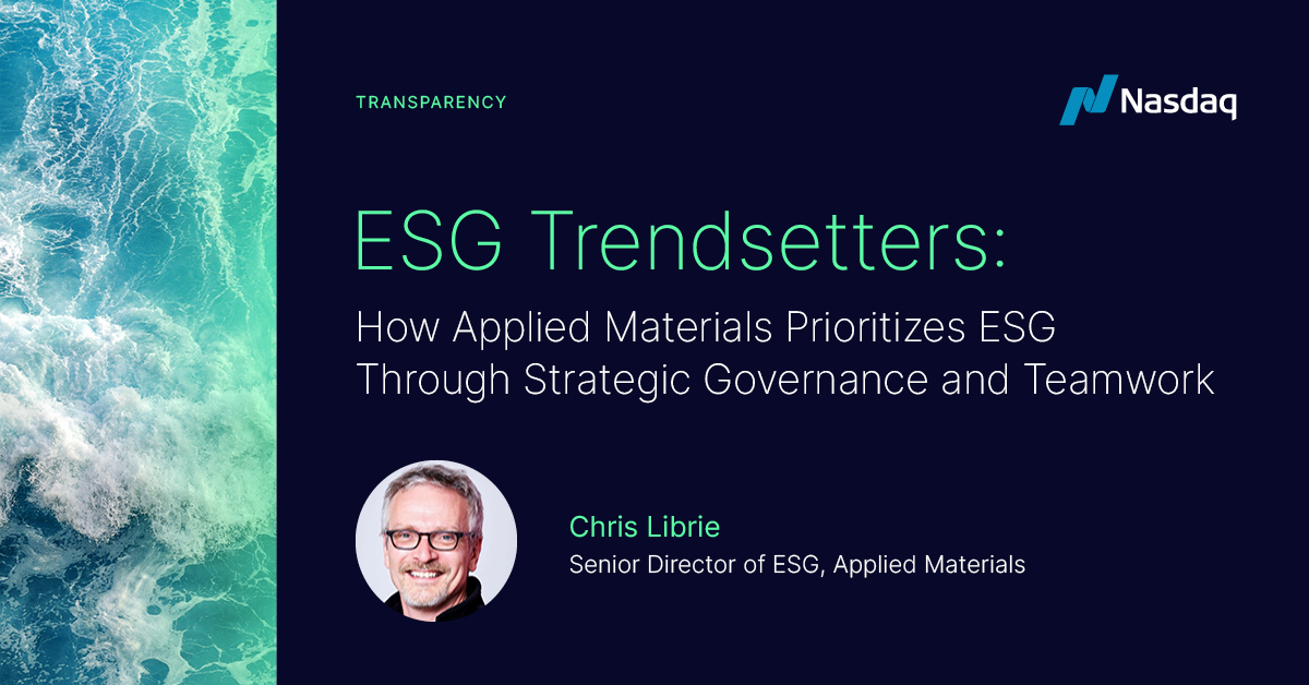 For issuers looking to tell their best ESG story, governance is key, according to @AppliedMaterials Senior Director of ESG, Chris Librie. He shares how the organization is advancing towards Applied Materials’ sustainability goals. Watch #ESGTrendsetters: spr.ly/6019kTg7v