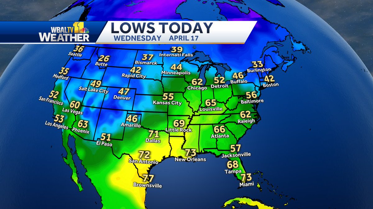 Here's a look at observed low temperatures across the Lower 48 this morning.