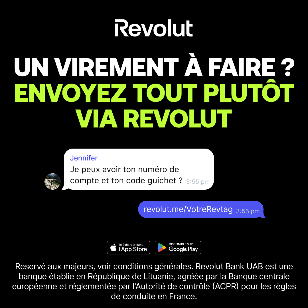 Revolut's tweet photo. Gérer votre argent devient simple et presque amusant avec Revolut. Téléchargez l'appli.