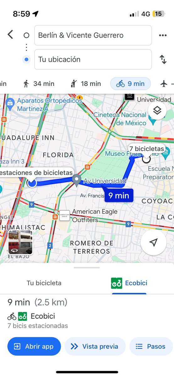 La misma distancia en coche y en bici. Contaminando y sin contaminar. Con tráfico y sin tráfico