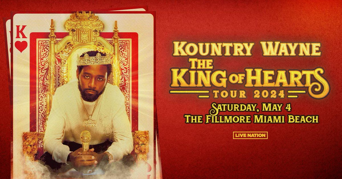 We're two weeks away from Kountry Wayne The King of Hearts Tour at the @FillmoreMB on Saturday, May 4th. Link in bio for tickets. ❤️