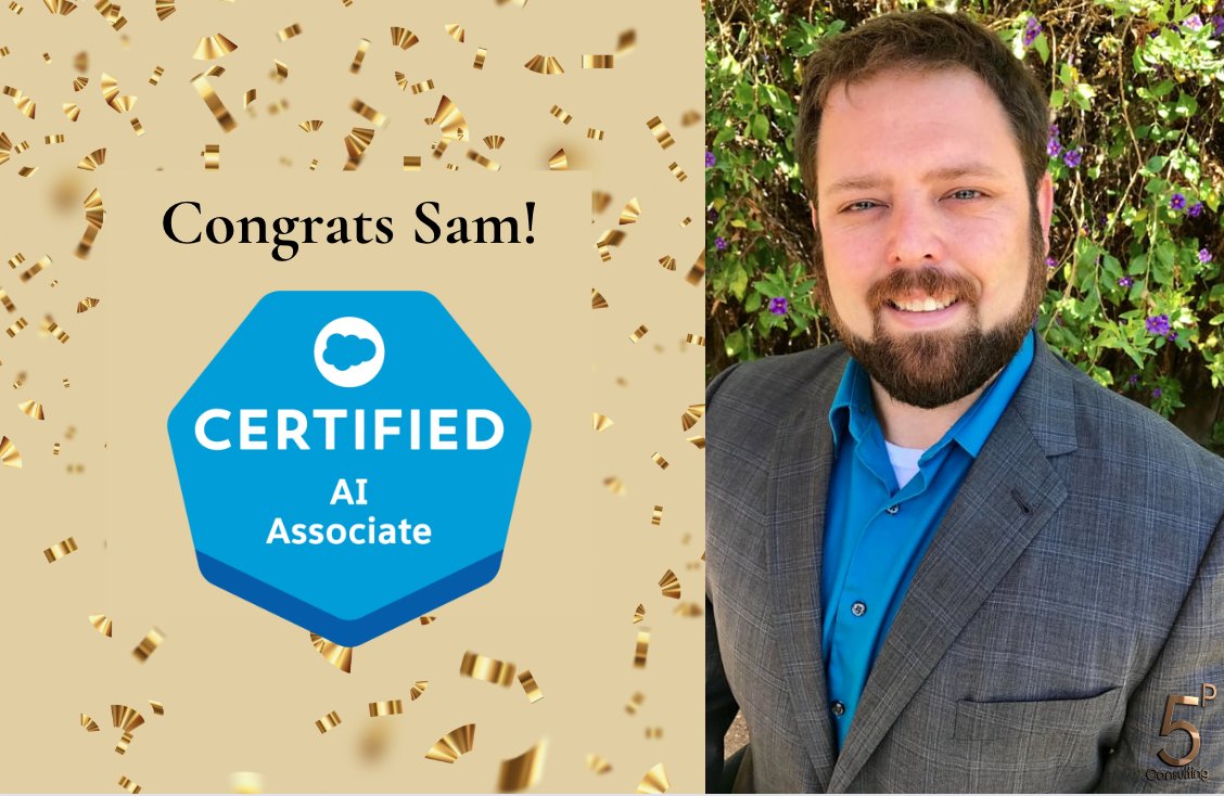 Congratulations to Sam Fry, Principal Architect, on securing the Salesforce AI Associate certification!  

#salesforcecertification #salesforceai