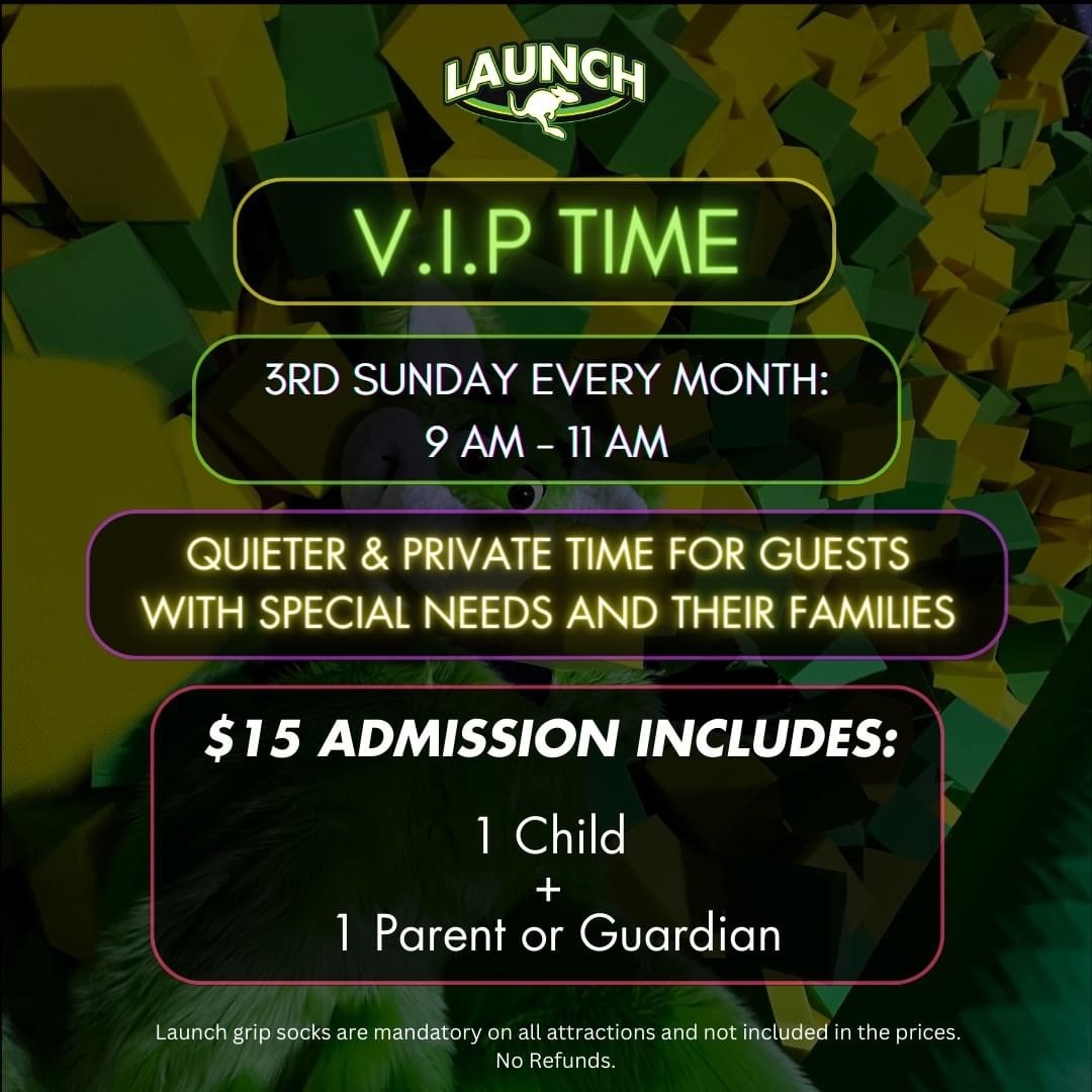 Our friends at LAUNCH Gurnee are hosting their monthly VIP time this weekend for families with special needs. #LAUNCH #sensoryfriendly