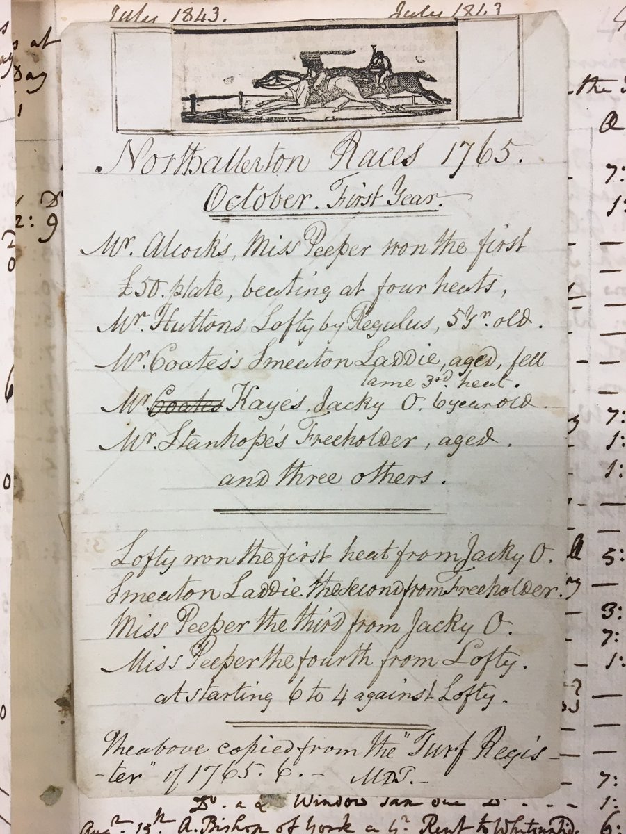 Did you watch the #GrandNational horse race recently? These racing results from Northallerton in 1765 have been pasted in a volume containing rentals of Frankland estates #SportArchives #Archive30