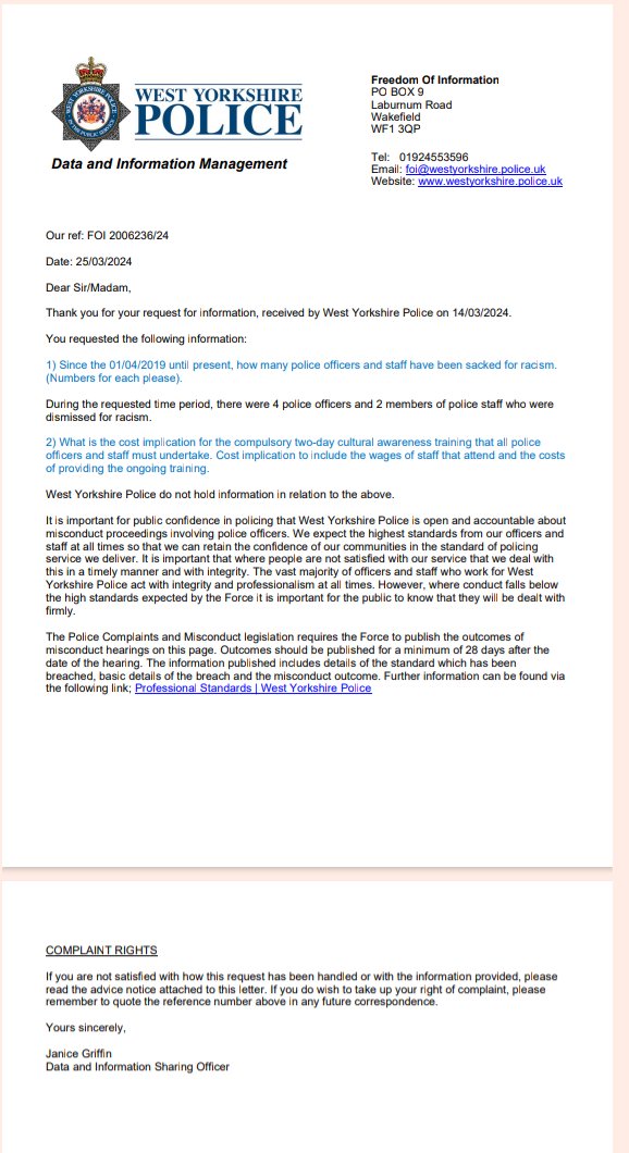 The tick box ineffective cultural awareness course requires attendance from all police staff over two days. 13,618 members of staff (As per foi figures 2023) over two days. That is over 27,000 days where police will not be available to serve the public at an extortionate cost. 🙆‍♂️