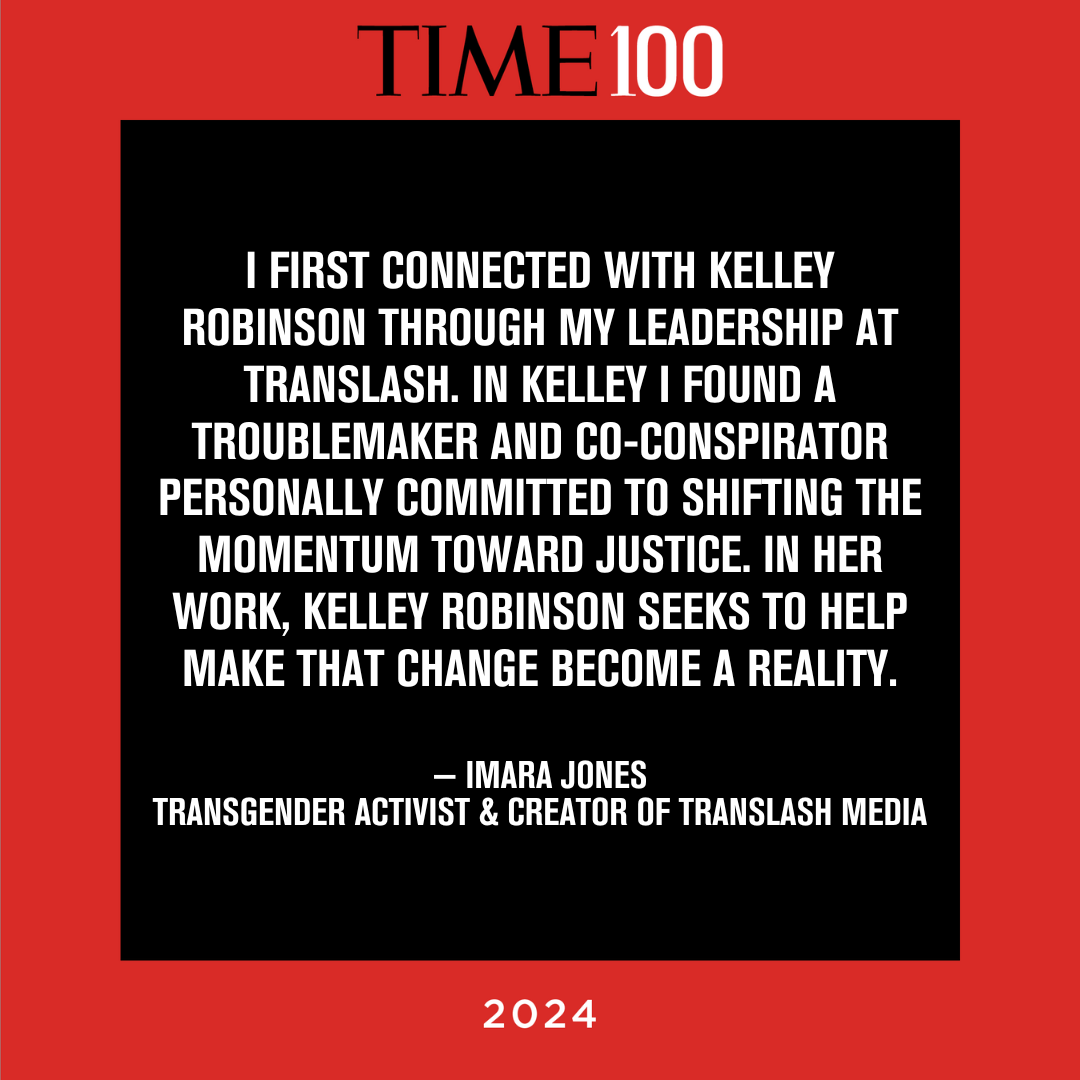 From fellow leaders like @k_jeanpierre, @cecilerichards, and @imarajones to the millions of HRC members who push us forward, we are so thankful for the love and support of @KelleyJRobinson, HRC, and our collective fight: hrc.im/2024time100