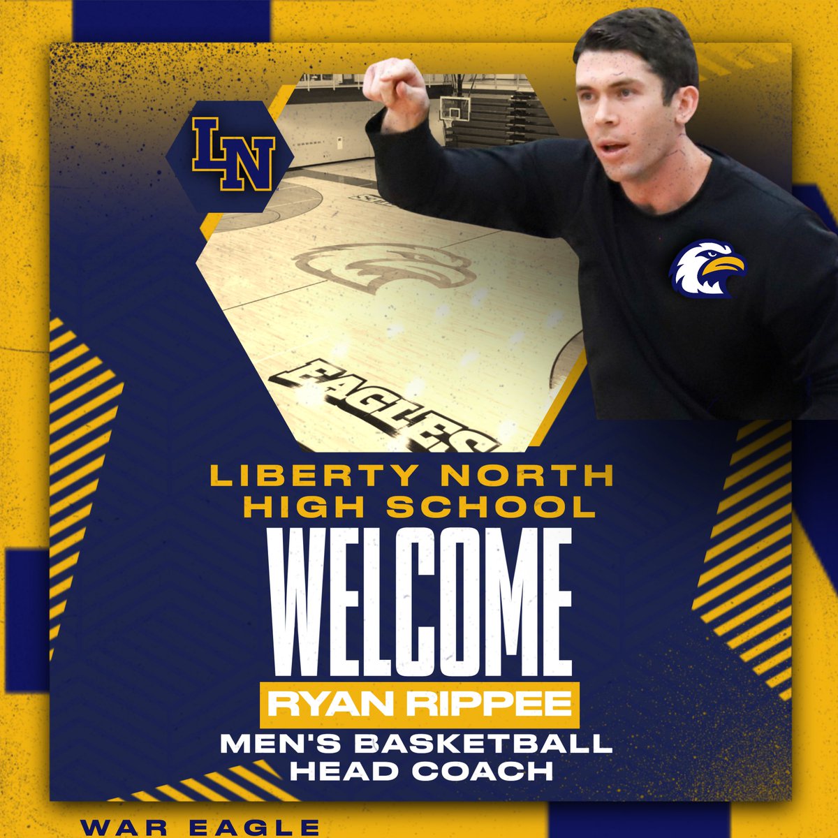 LNEaglePride's tweet photo. We are pleased to announce coach Ryan Rippee as the next head coach of the Liberty North men’s basketball program. Read more: https://t.co/5KIt9sVAWx 
#LPSLeads #WarEagle https://t.co/fvgt4sKbrt