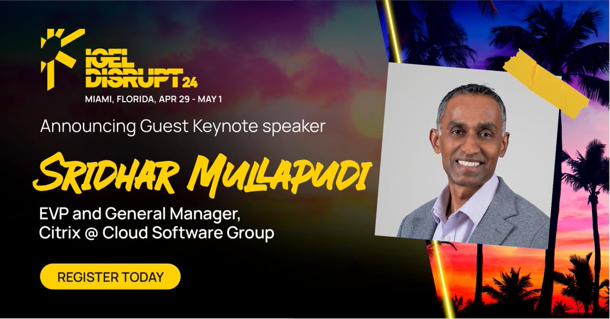 edwebster's tweet photo. We are excited to announce that Sridhar Mullapudi, EVP and General Manager, Citrix, will be presenting in the keynote session at Disrupt 24. Make sure you don't miss out. Check out the full agenda and register.
#euc #disrupt24 https://t.co/A48LOWgSMc https://t.co/NK5XKOhorb