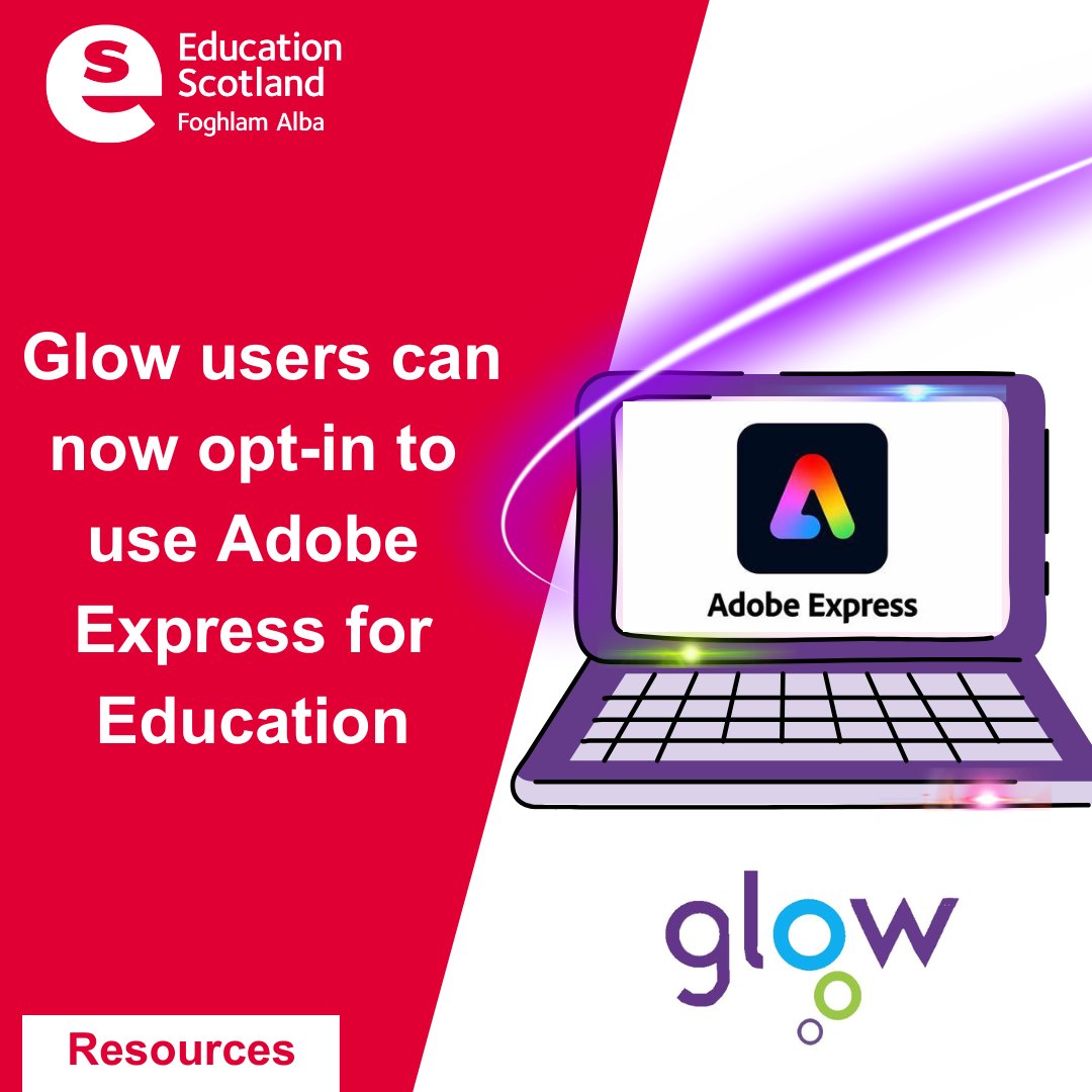 Before the Easter break we shared the exciting news that Adobe Express for Education is now available to opt into via @GlowScot – Scotland’s national digital learning platform! Find out more - ow.ly/cYbk50Rek4G