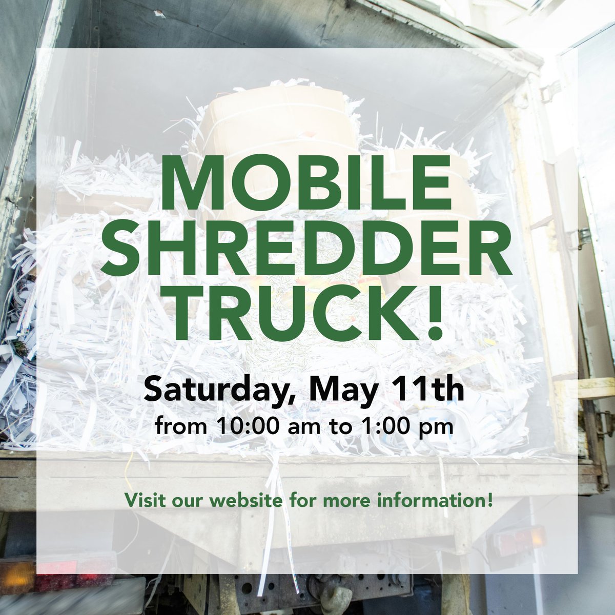 Visit our website for more information. No registration is required. If you would like an email reminder, visit the event page our website and click on the clock “Remind Me” icon.

#mobileshredder #shredder #shred #hhﬂ  #librariesrock