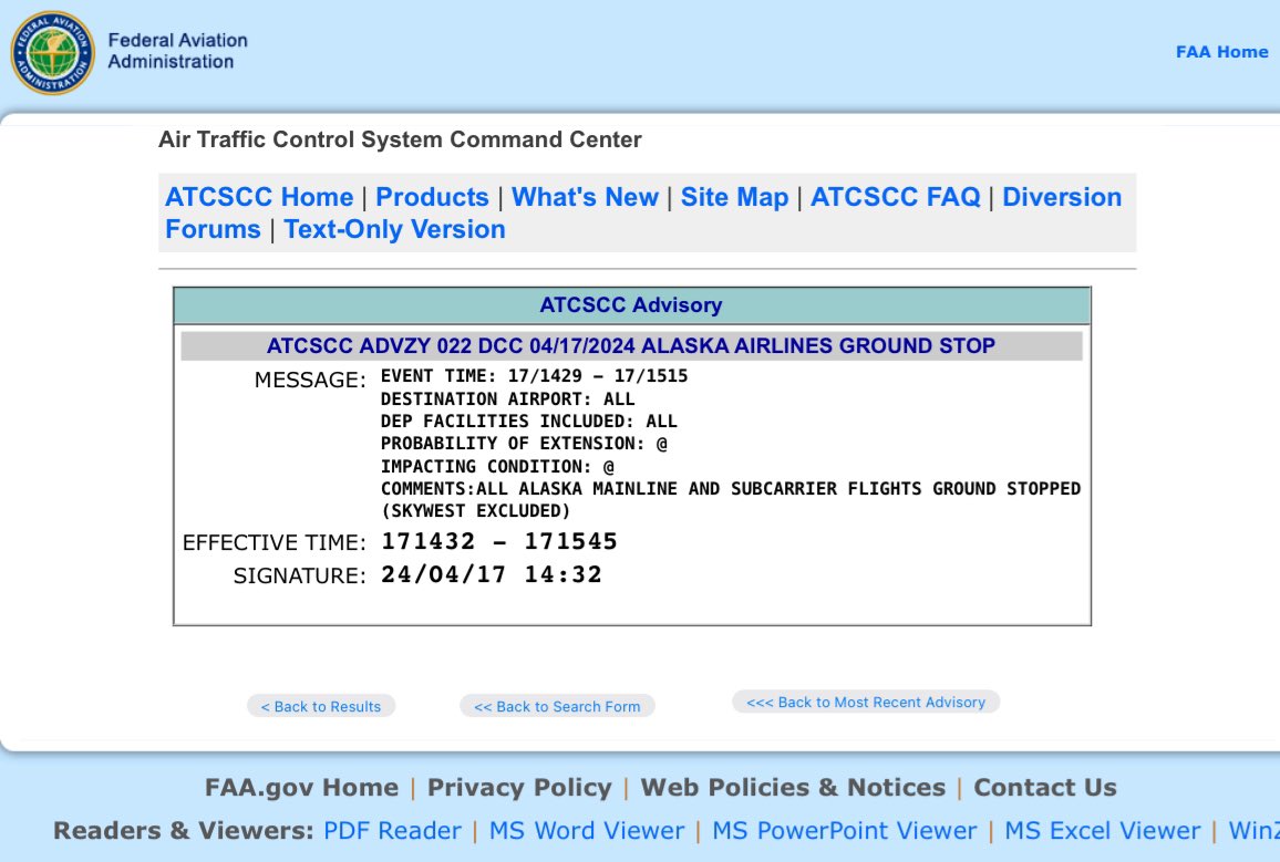 BREAKING: The FAA has issued a ground stop advisory for @AlaskaAir. @fox13seattle is working to get more information